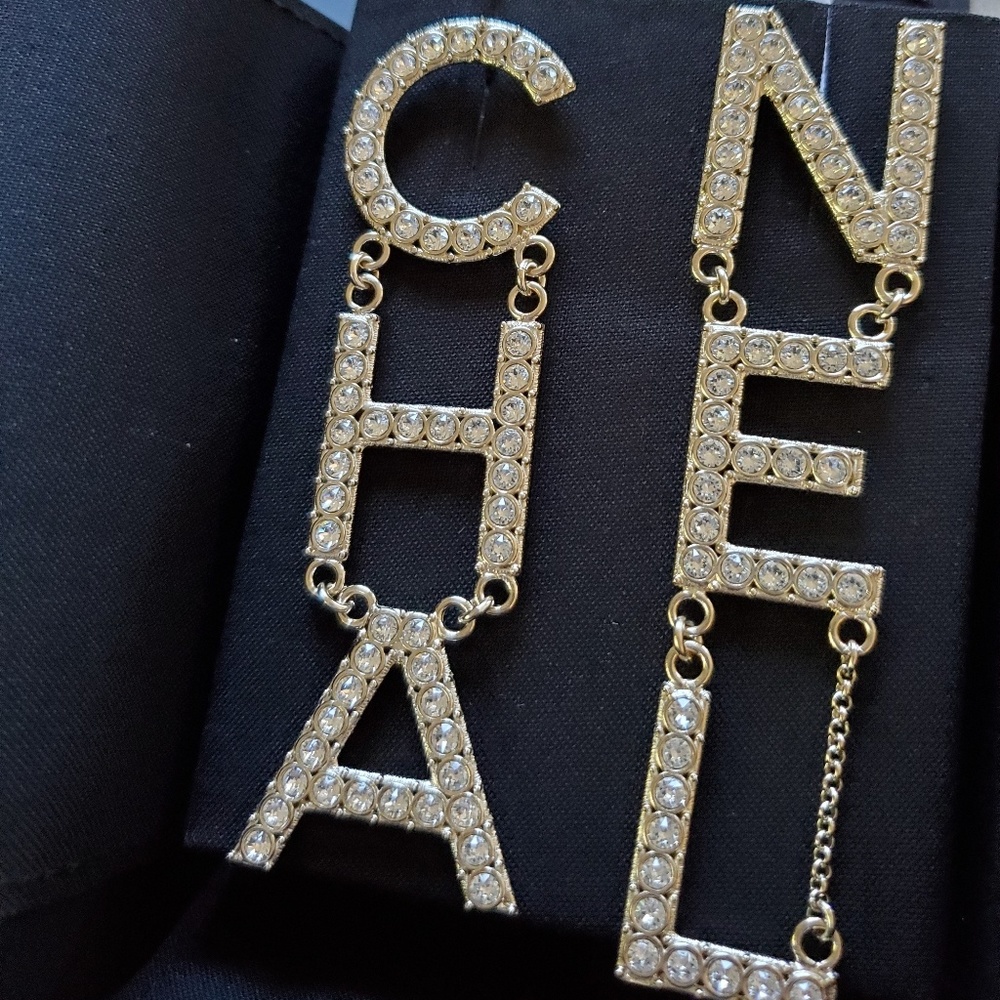 *SOLD*  CHANEL Crystal Letter Earrings - Picture 2 of 6